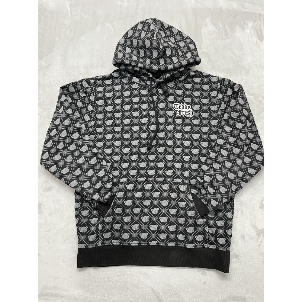Teddy Fresh Hoodie Men Medium Black Geometric Fleece Embroidered Sweatshirt
